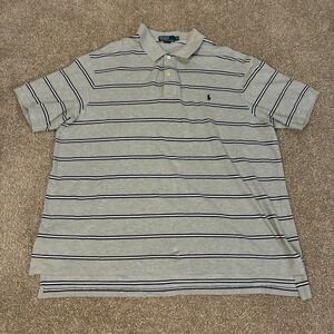 Polo Ralph Lauren Polo Shirt Mens 3XB Gray Blue Striped Casual Preppy Streetwear